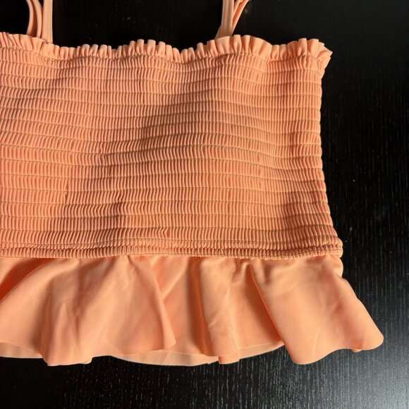 SUMMER MAE Womens M Ruffled Smocked Bandeau Maternity Swimsuit Top Orange NEW - Picture 2 of 7